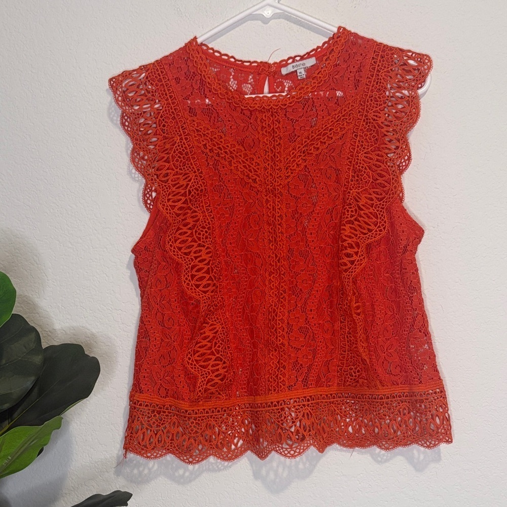 Chic Lace Sleeveless Blouse in Vibrant Orange XL
